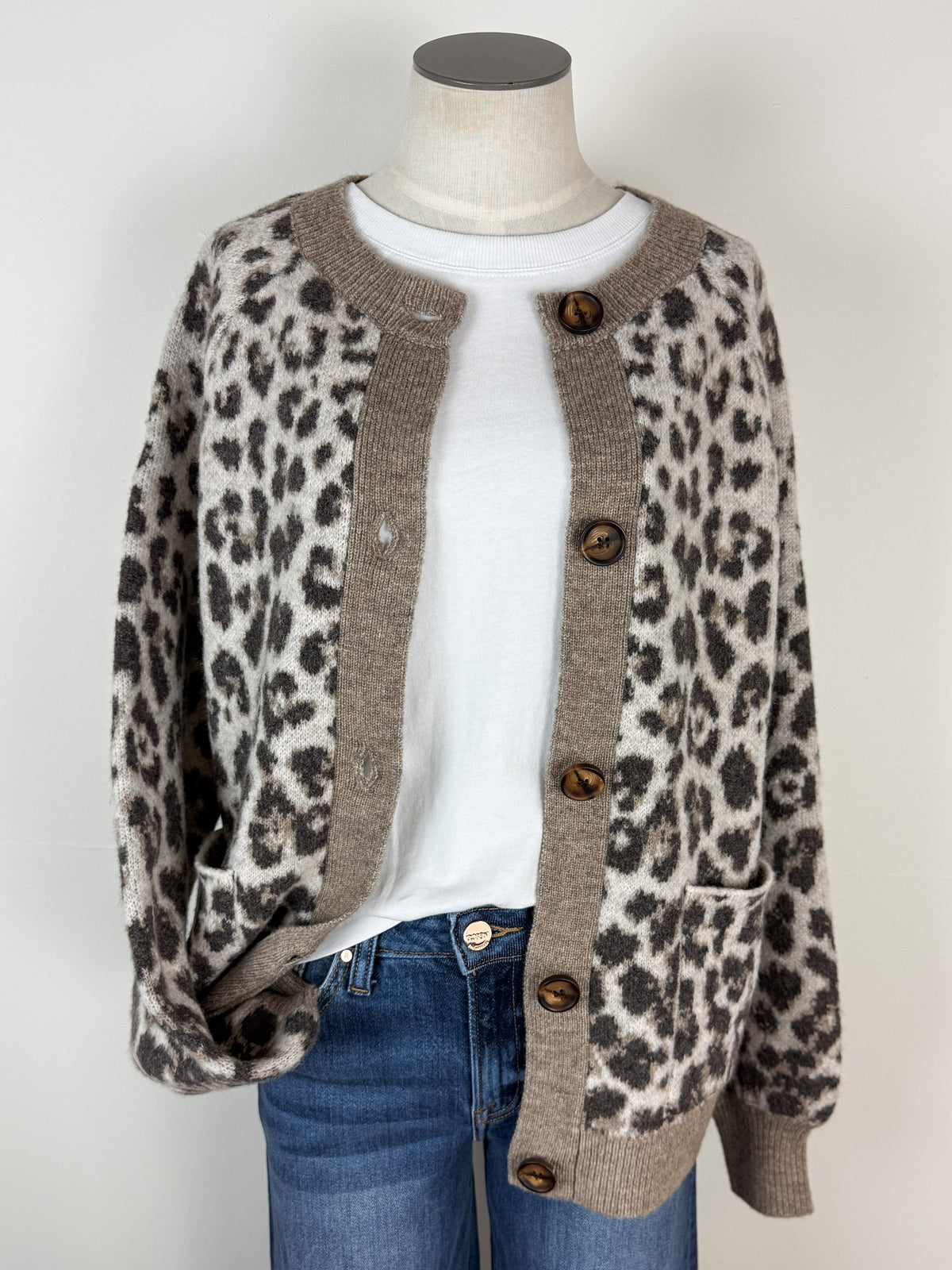 April Button Down Cardigan in Leopard