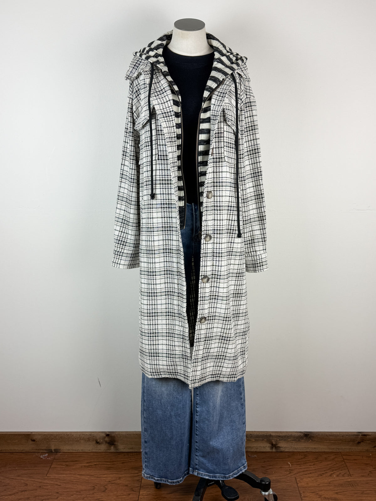 Emme Hooded Plaid Jacket in Ivory