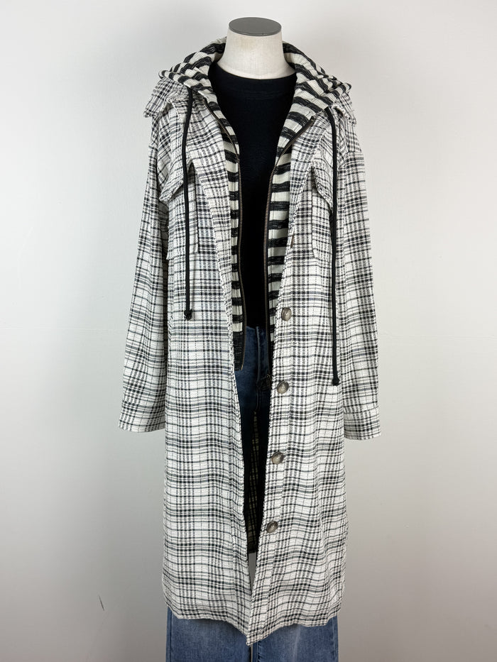 Emme Hooded Plaid Jacket in Ivory