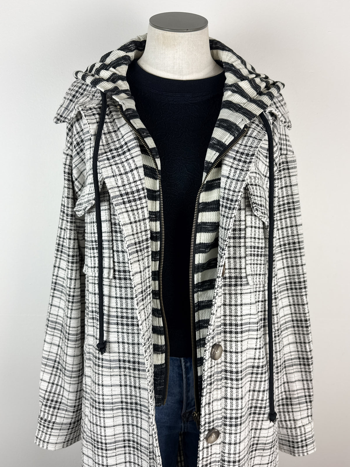 Emme Hooded Plaid Jacket in Ivory