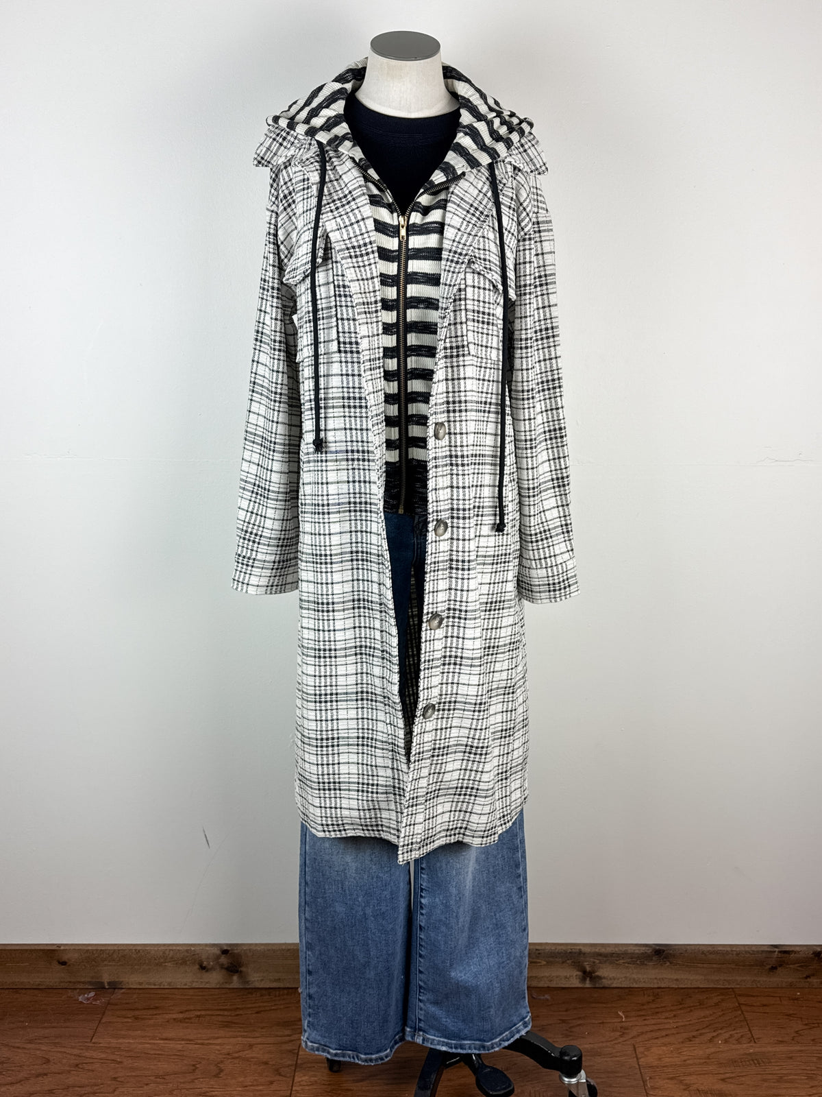Emme Hooded Plaid Jacket in Ivory