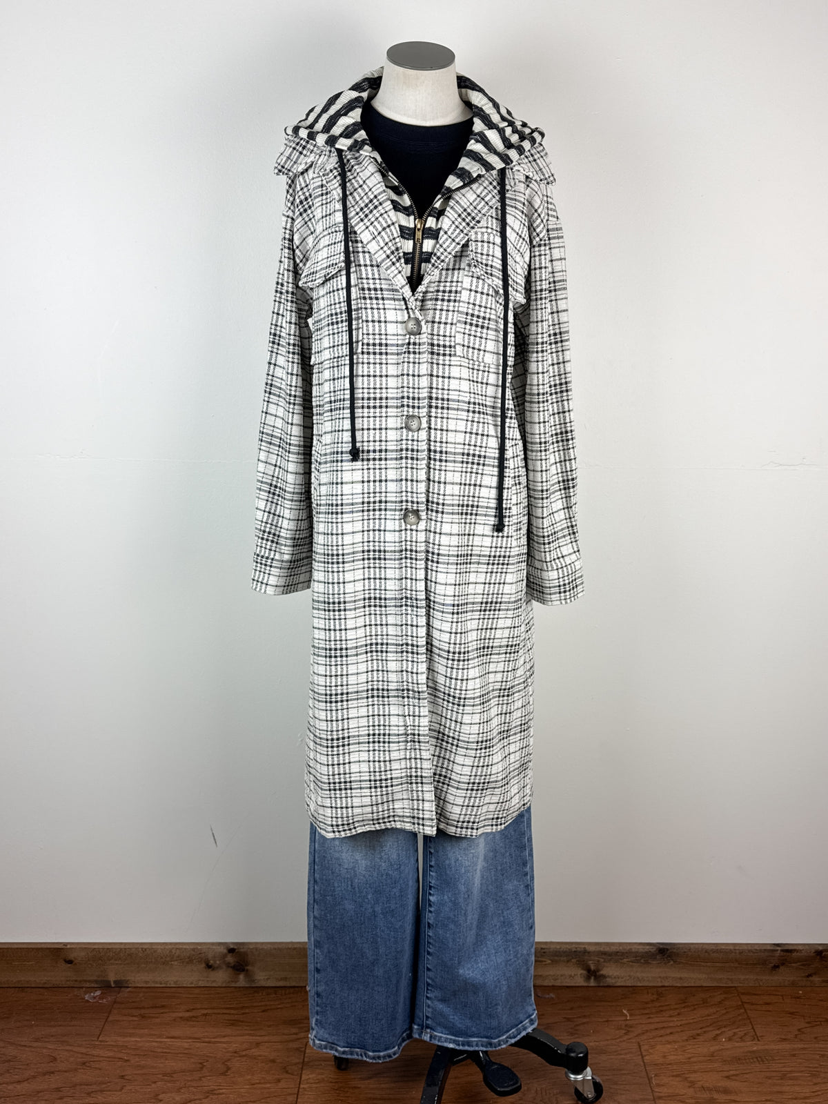 Emme Hooded Plaid Jacket in Ivory