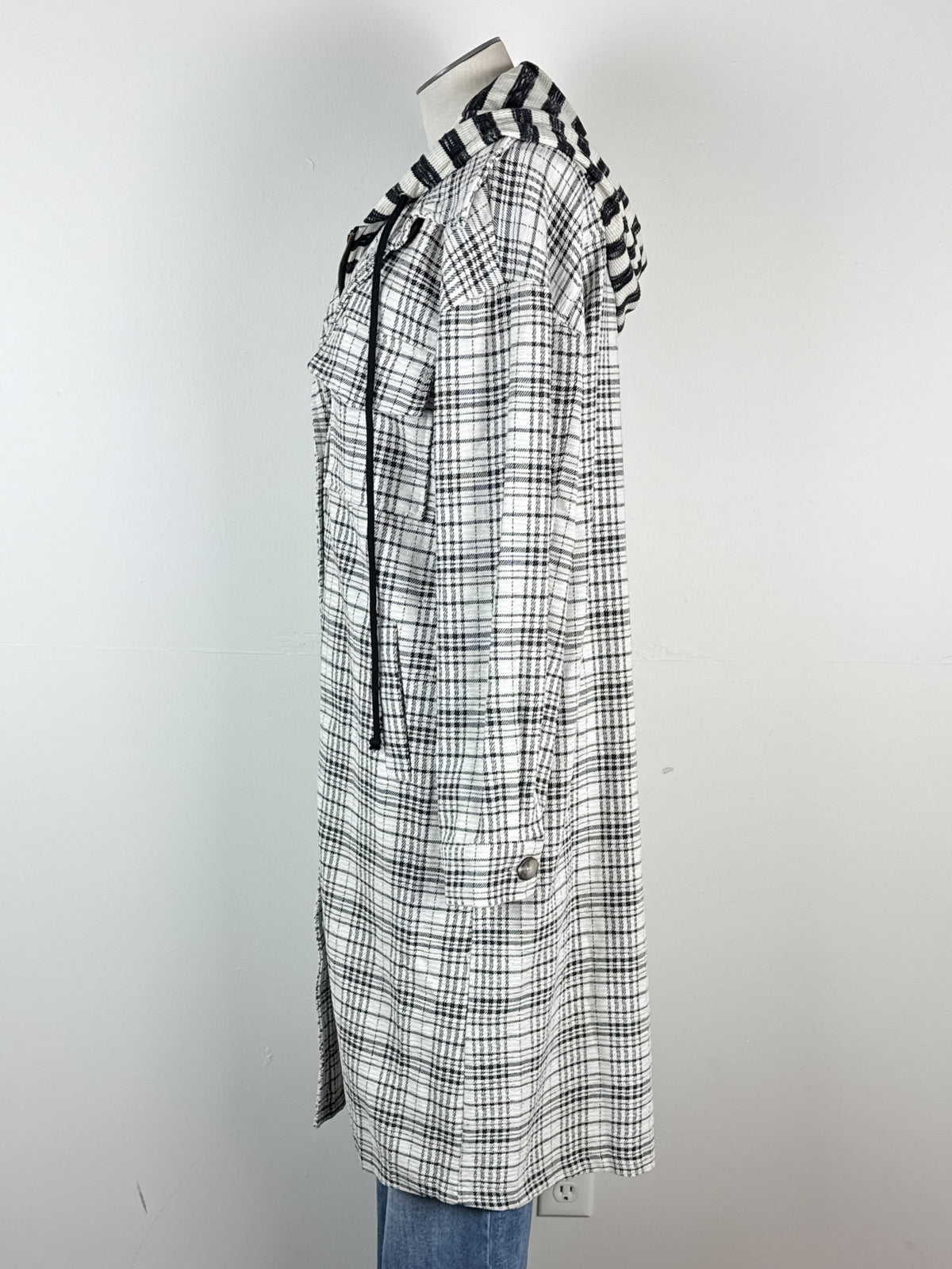 Emme Hooded Plaid Jacket in Ivory
