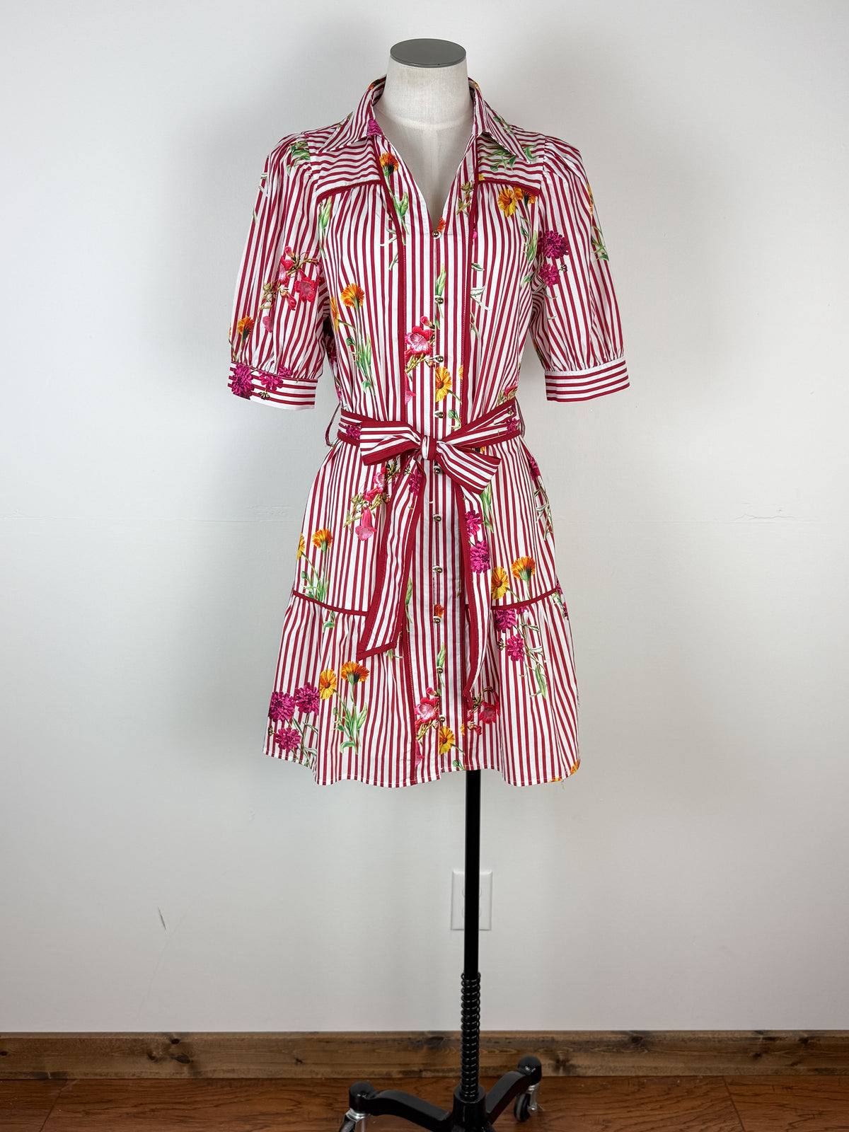 Hailey Striped Floral Dress in Red Mix