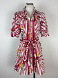 Hailey Striped Floral Dress in Red Mix