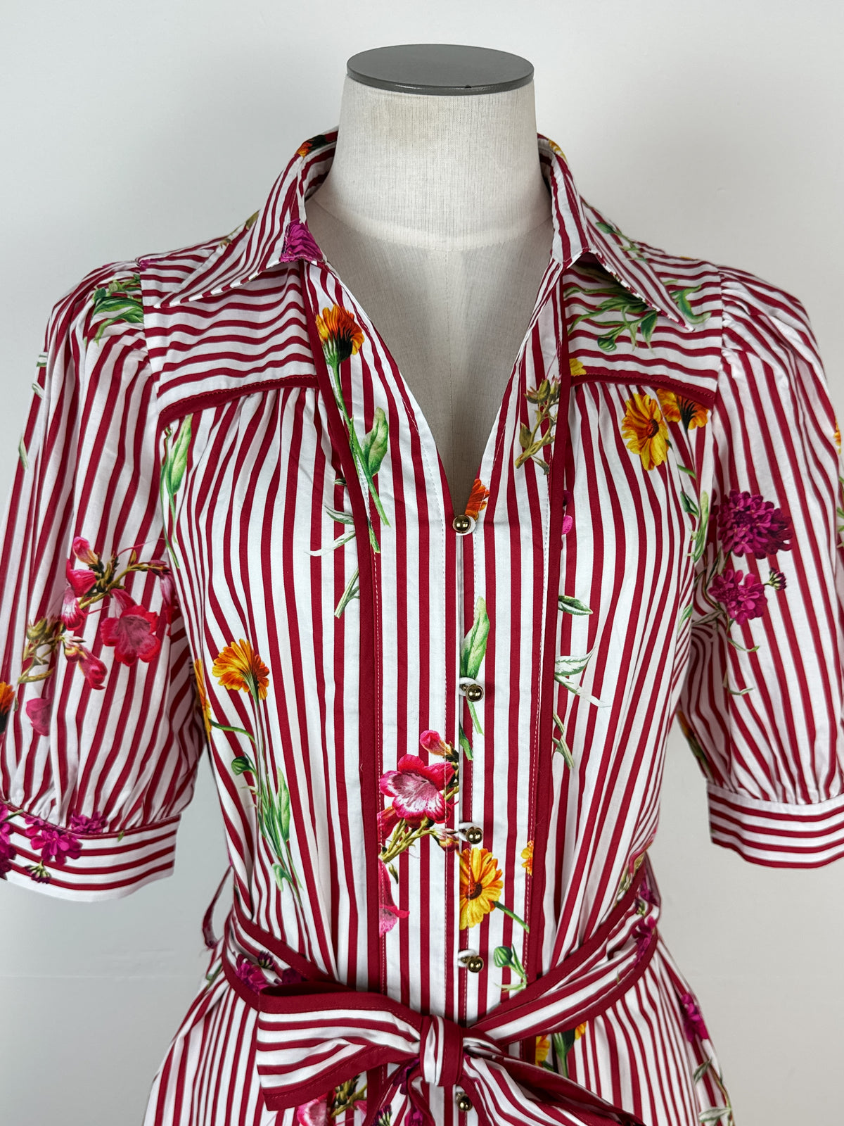 Hailey Striped Floral Dress in Red Mix