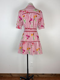 Hailey Striped Floral Dress in Red Mix
