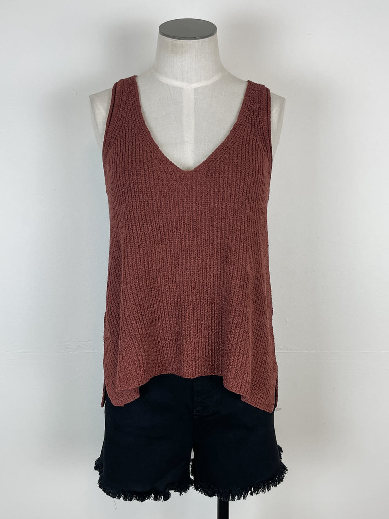 Brooke Knit V Neck Tank in Chestnut