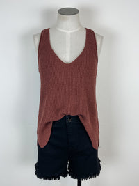 Brooke Knit V Neck Tank in Chestnut