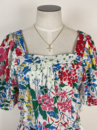 Square Neck Floral Romper in Off White