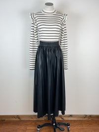 Anastasia Pleated Faux Leather Midi Skirt in Black