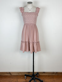 Kori Ruffle Strap Smocked Dress in Mauve