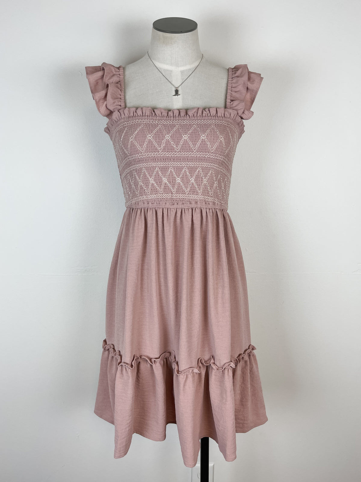 Kori Ruffle Strap Smocked Dress in Mauve