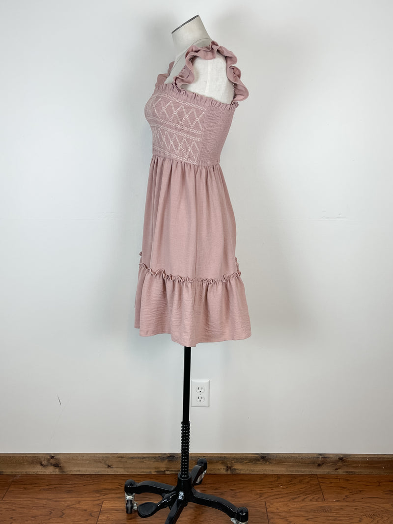 Kori Ruffle Strap Smocked Dress in Mauve