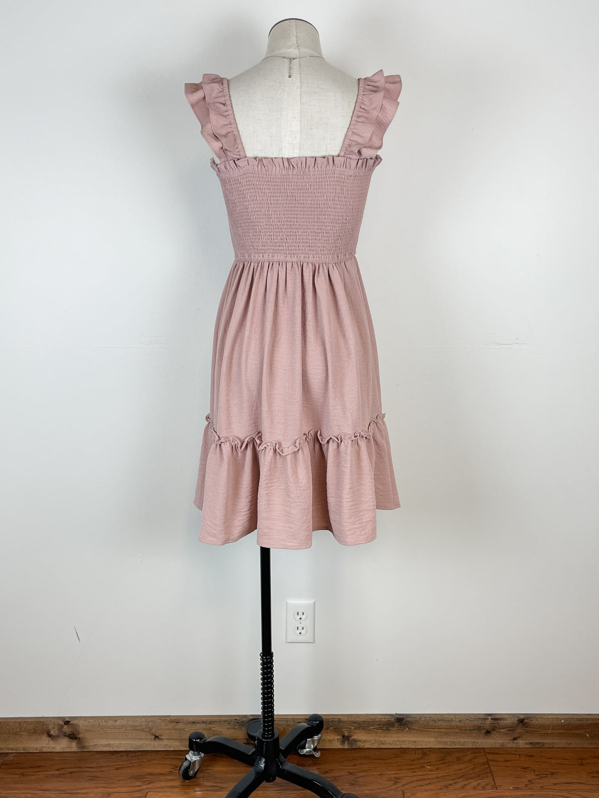 Kori Ruffle Strap Smocked Dress in Mauve