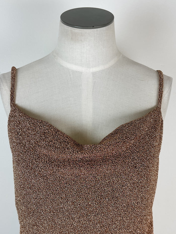 Josie Shimmer Cowl Neck Tank in Gold