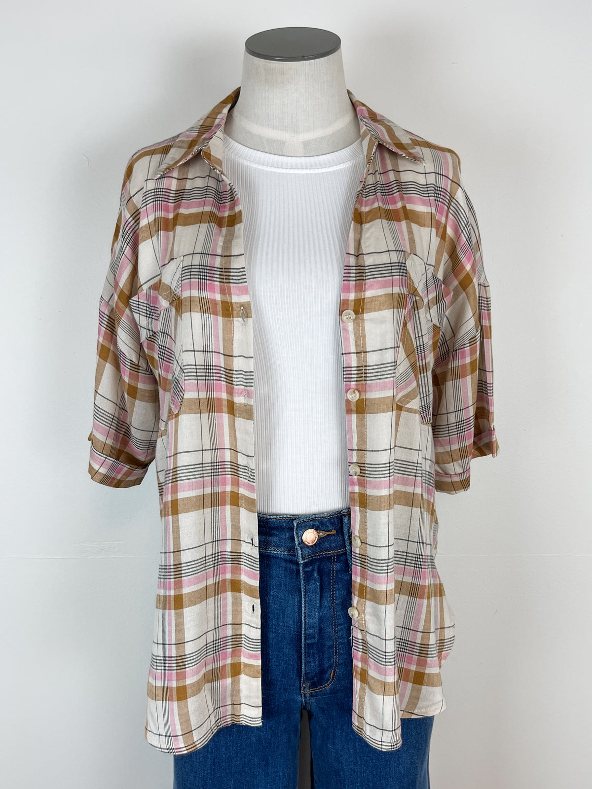 Savannah Plaid Button up in Pink Multi