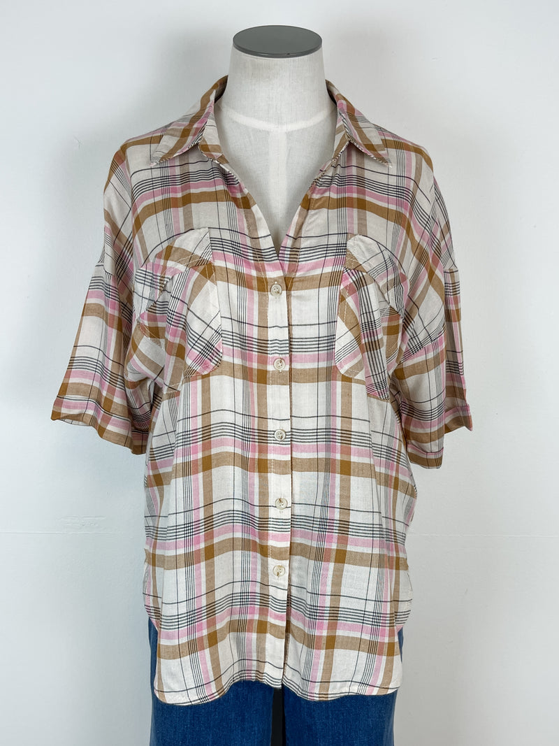 Savannah Plaid Button up in Pink Multi