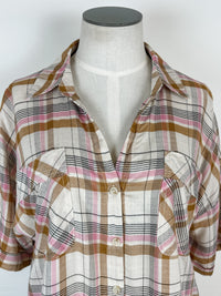 Savannah Plaid Button up in Pink Multi