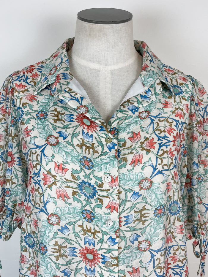 Waverly Floral Print Blouse in Sage Multi