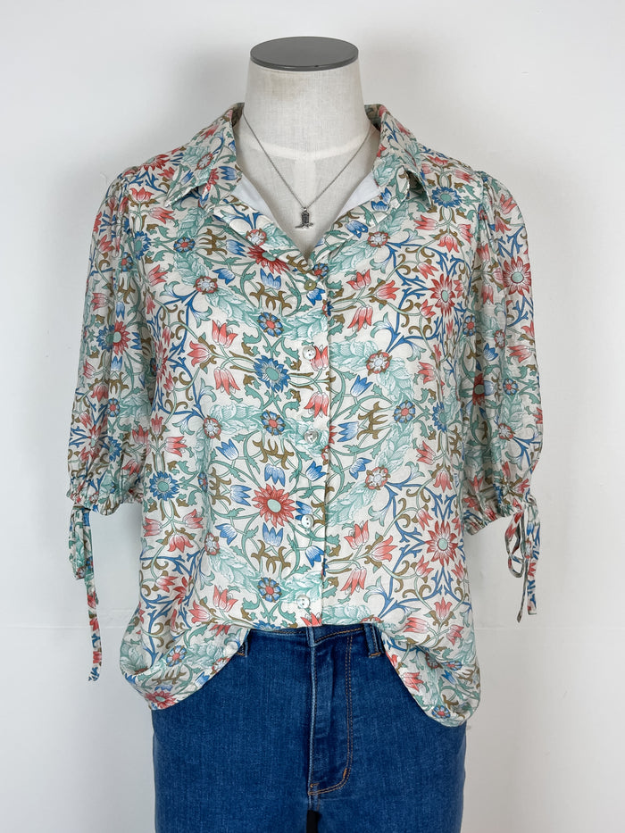 Waverly Floral Print Blouse in Sage Multi