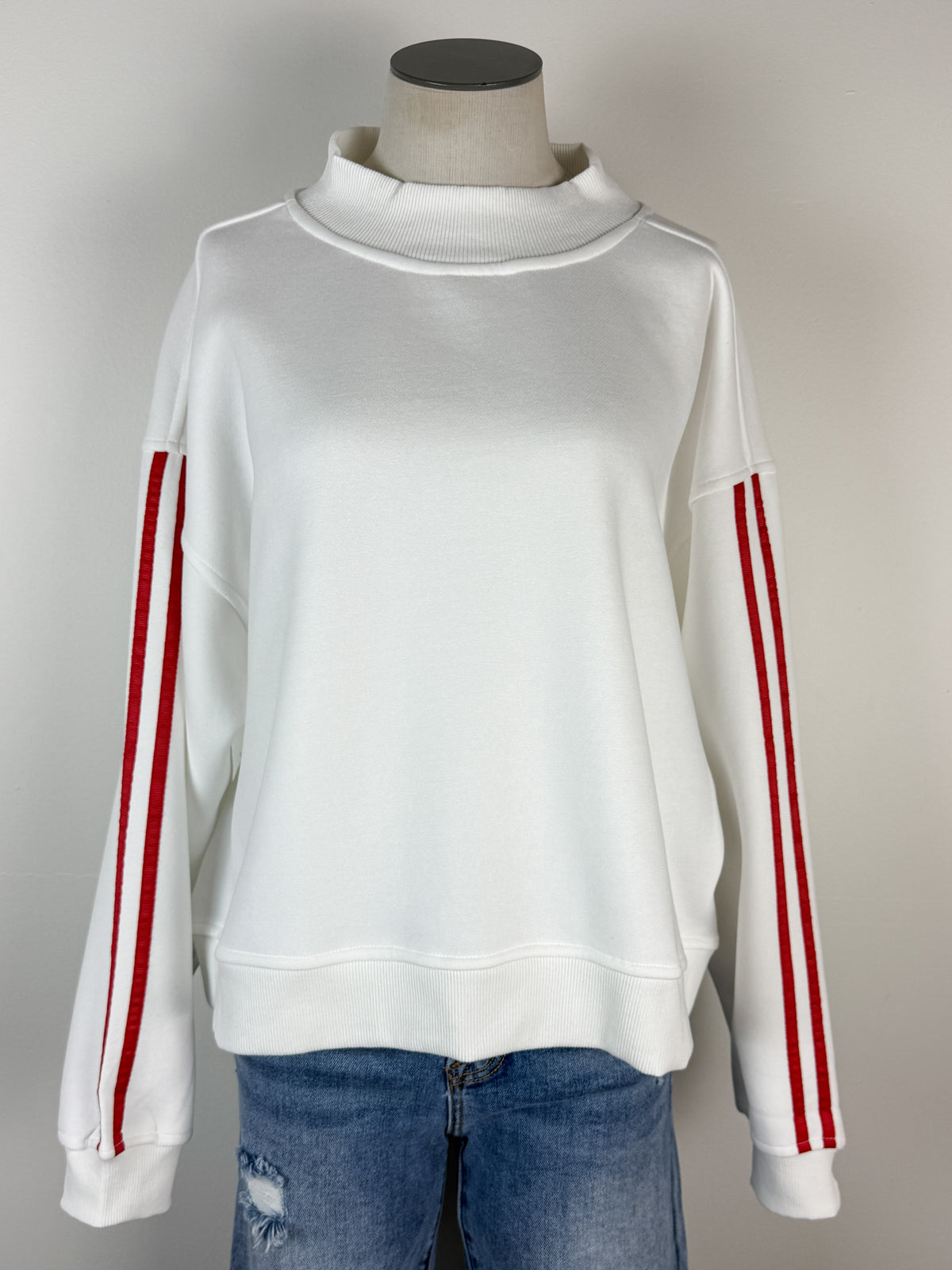Moon Ryder Varsity Stripe Mock Neck Pullover in Red/White