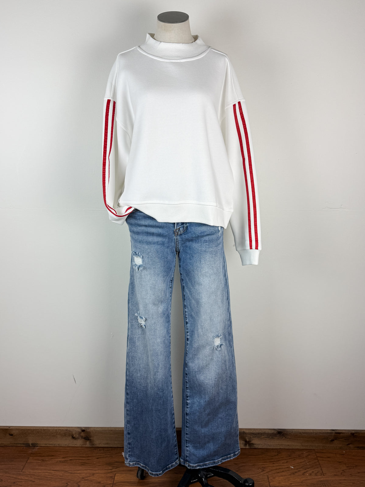 Moon Ryder Varsity Stripe Mock Neck Pullover in Red/White