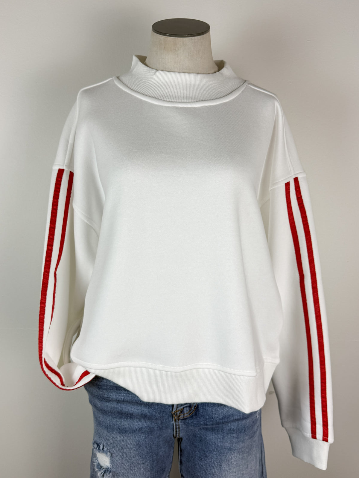 Moon Ryder Varsity Stripe Mock Neck Pullover in Red/White