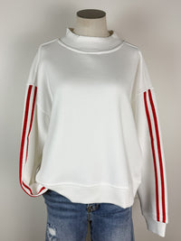 Moon Ryder Varsity Stripe Mock Neck Pullover in Red/White