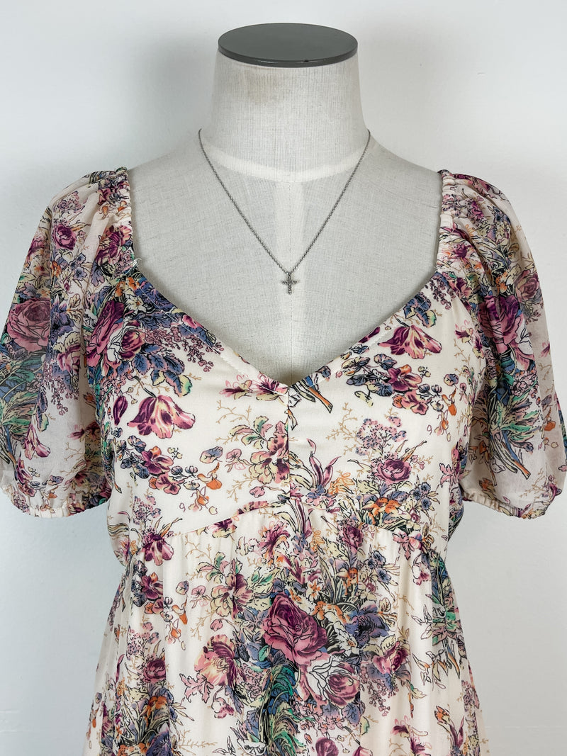 Maisy Floral Dress in Cream Multi