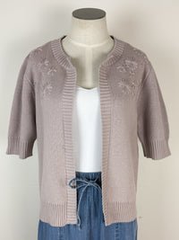 Daisy Embroidered Short Sleeve Cardigan in Lilac