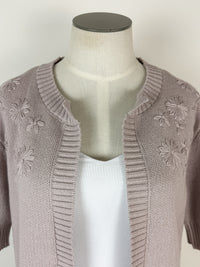 Daisy Embroidered Short Sleeve Cardigan in Lilac