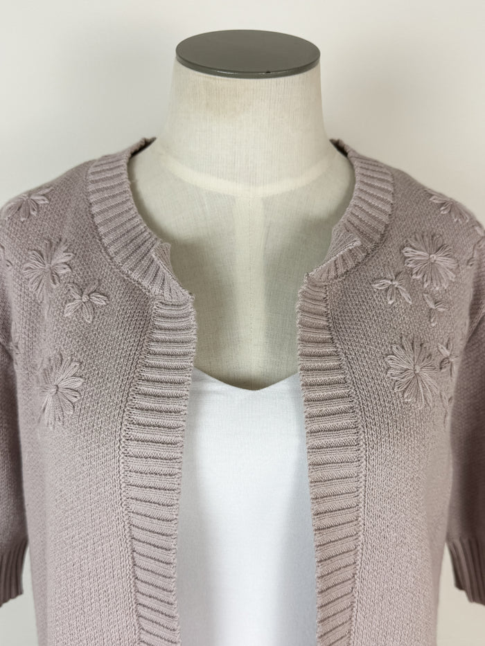 Daisy Embroidered Short Sleeve Cardigan in Lilac