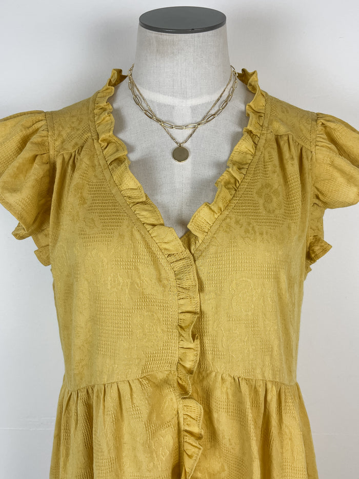 Margo Ruffle and Tiered Dress in Mustard