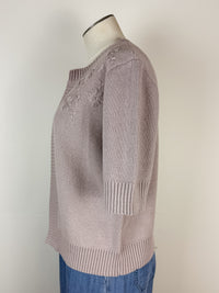 Daisy Embroidered Short Sleeve Cardigan in Lilac