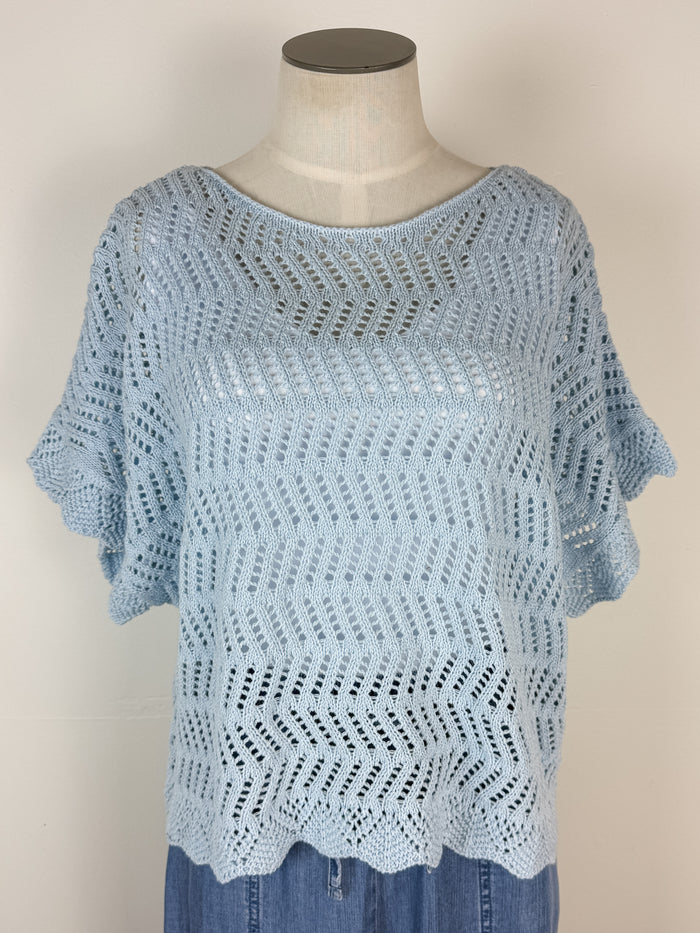 Willow Crochet Short Sleeve Sweater in Powder Blue