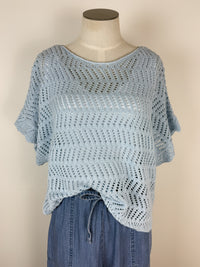 Willow Crochet Short Sleeve Sweater in Powder Blue