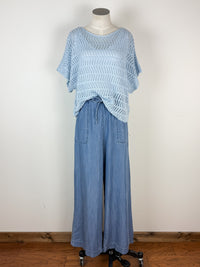 Willow Crochet Short Sleeve Sweater in Powder Blue