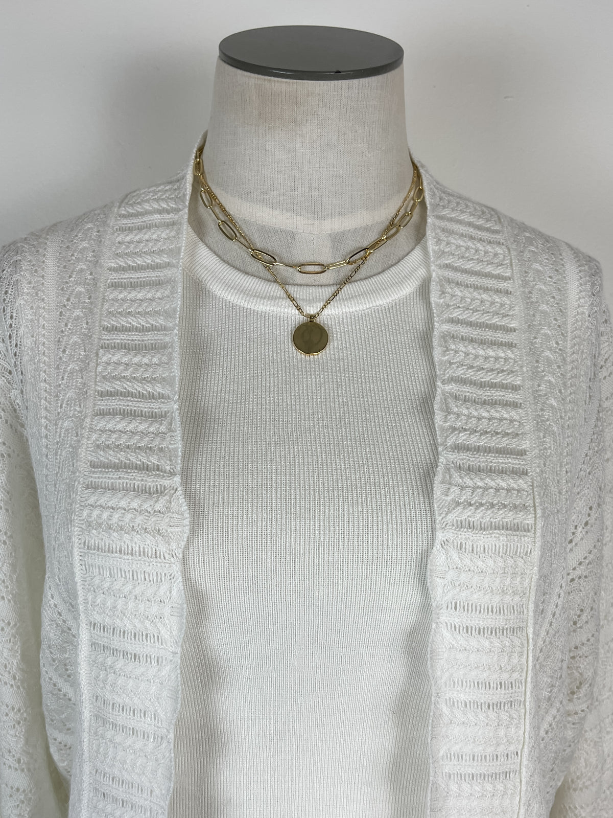 Lennox Pointelle Cardigan in Off White