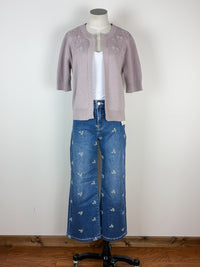 Daisy Embroidered Short Sleeve Cardigan in Lilac