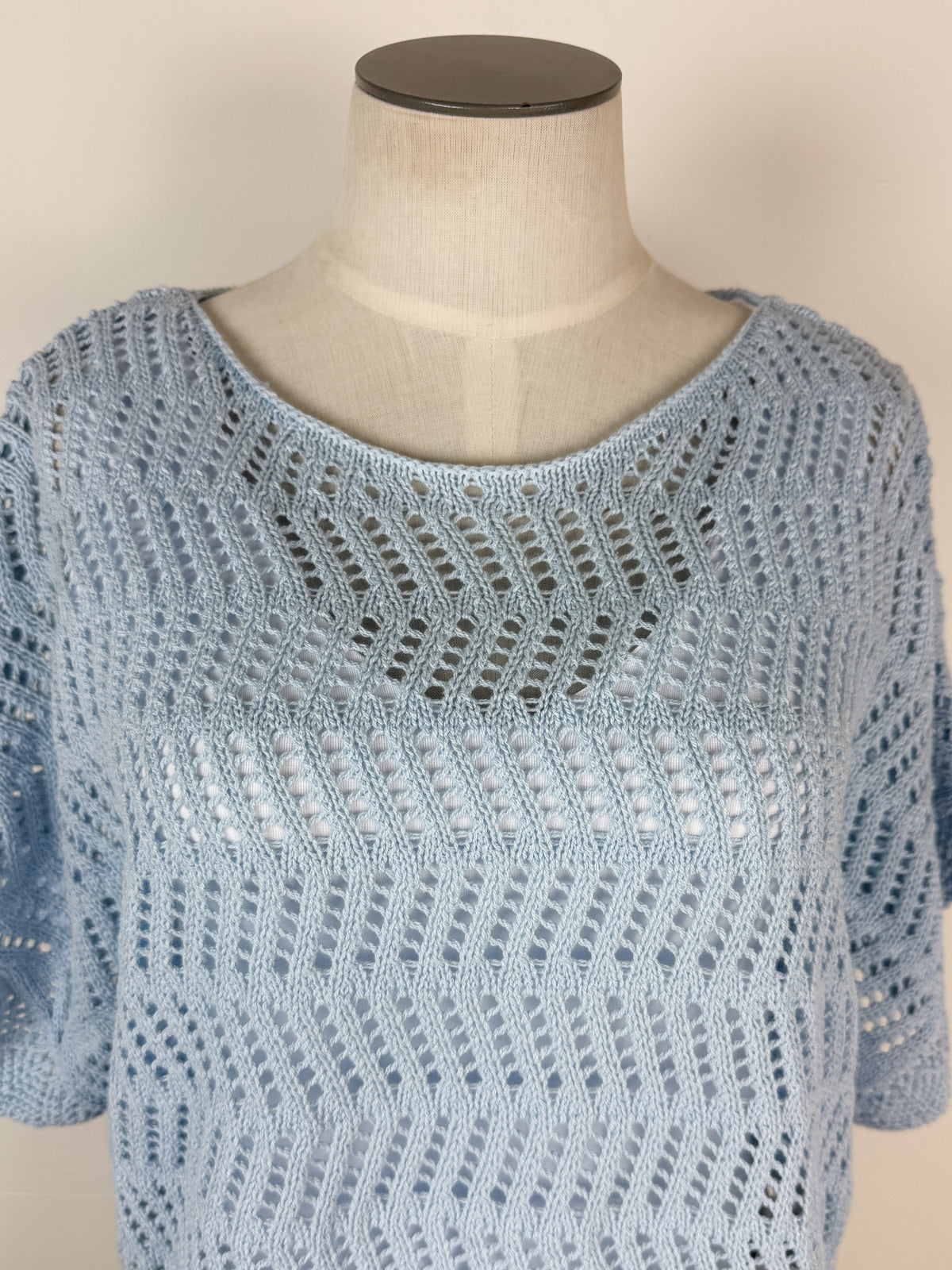 Willow Crochet Short Sleeve Sweater in Powder Blue