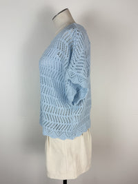 Willow Crochet Short Sleeve Sweater in Powder Blue
