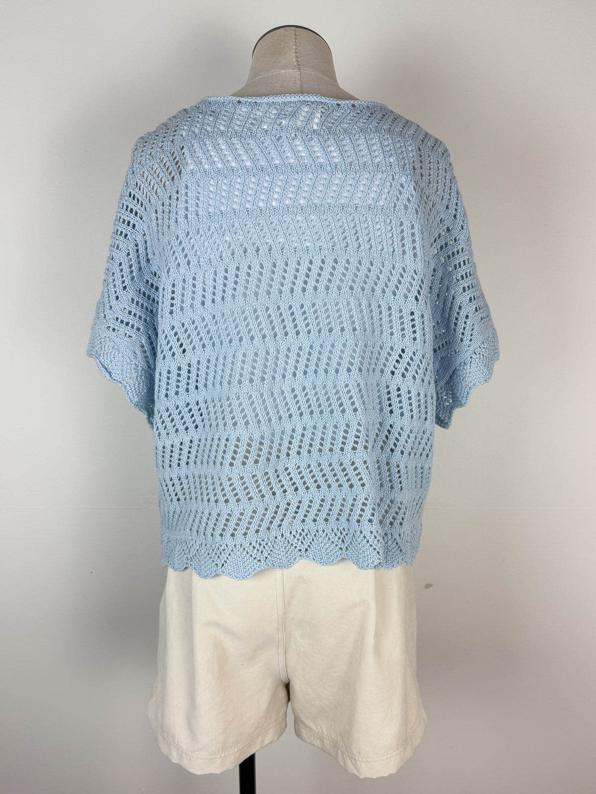 Willow Crochet Short Sleeve Sweater in Powder Blue