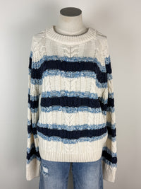 Emery Cable Knit Striped Sweater in Blue