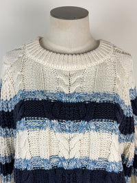 Emery Cable Knit Striped Sweater in Blue