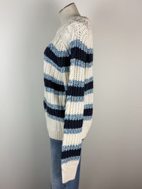 Emery Cable Knit Striped Sweater in Blue