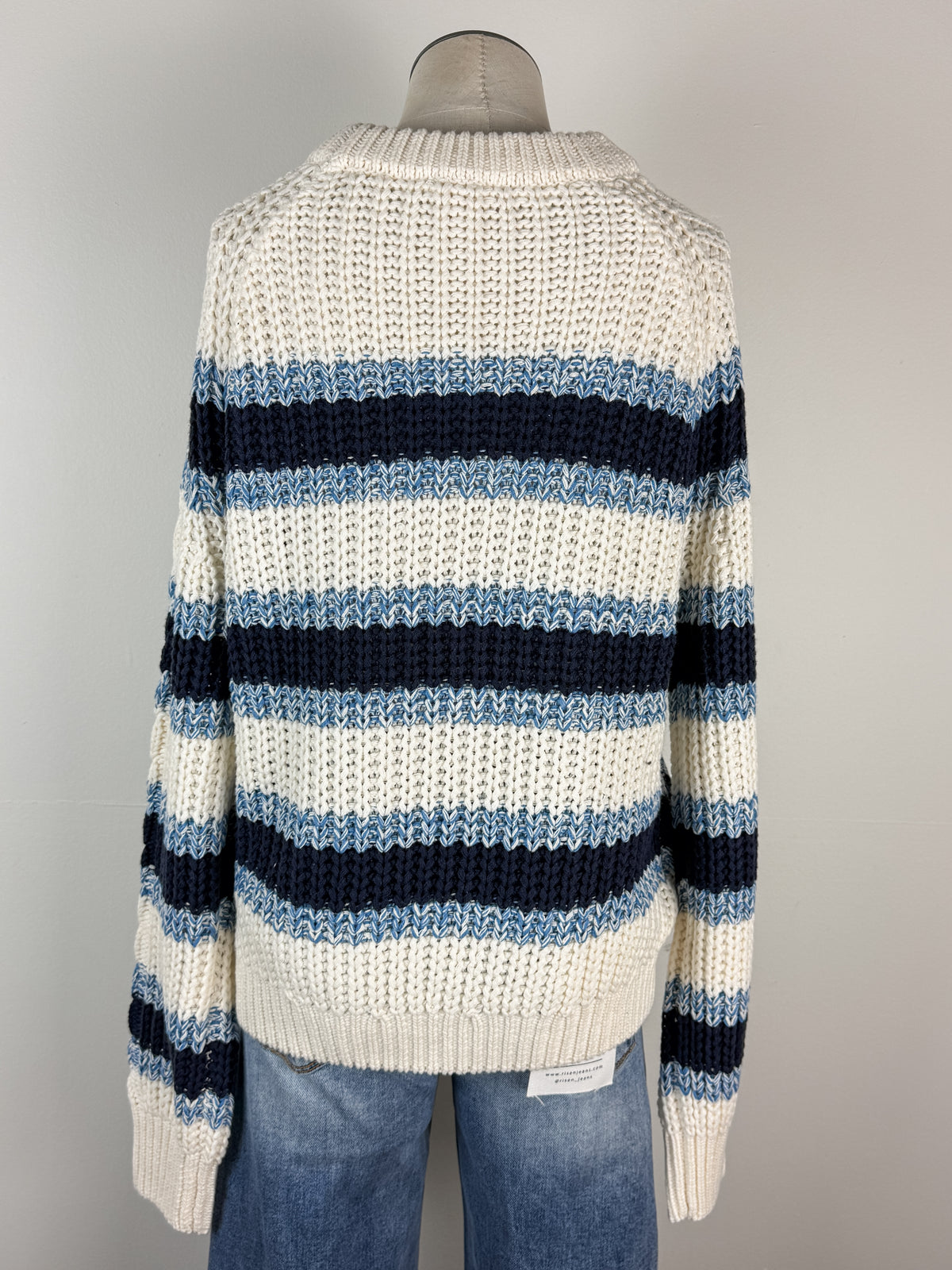 Emery Cable Knit Striped Sweater in Blue