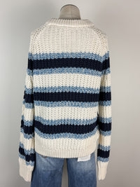 Emery Cable Knit Striped Sweater in Blue