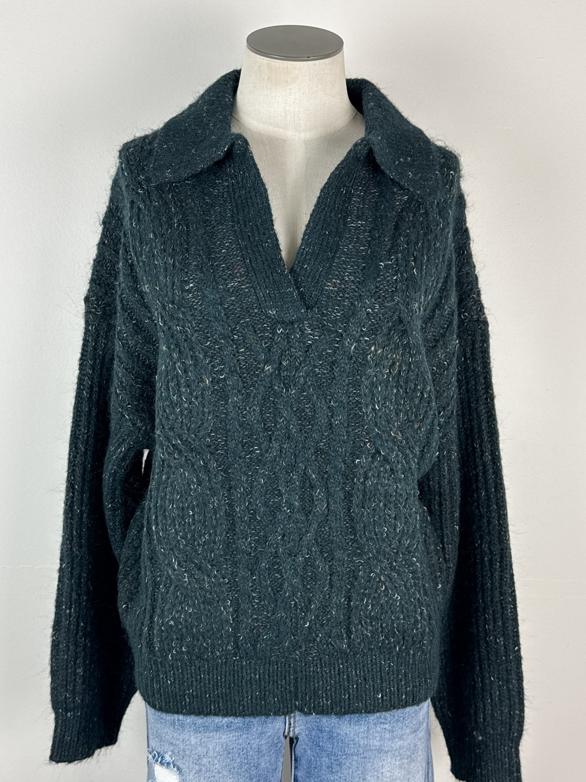Eleanor Cable Knit Sweater in Pine