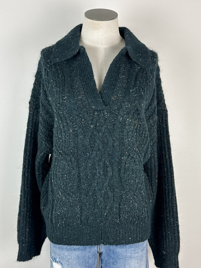 Eleanor Cable Knit Sweater in Pine